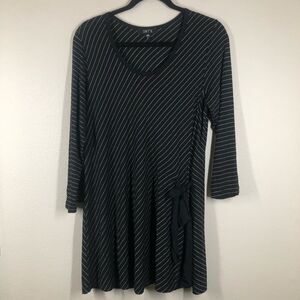 Comfy USA Striped Jersey Knit Tunic Top Stretch Black White Side Tie Large